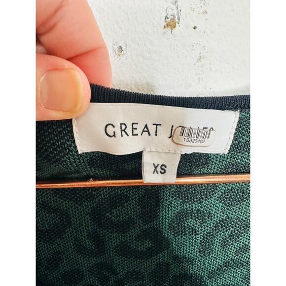 GREAT JONES Forest Green Leopard Jacquard Knit V-Neckline Hourglass Dress sz XS - Picture 5 of 15